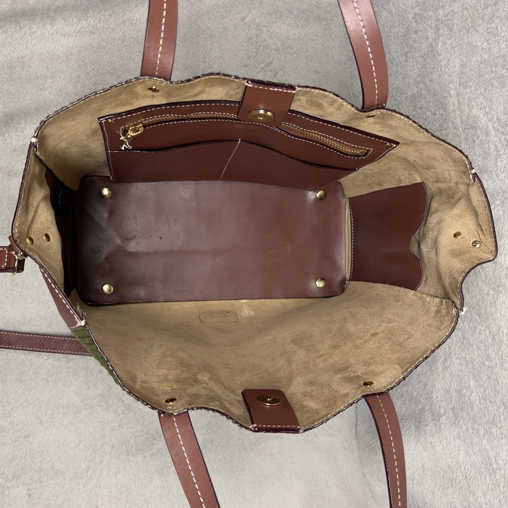 Frances Valentine Large Margaret Olive Green Corduroy And Leather Tote Bag - Picture 7 of 14